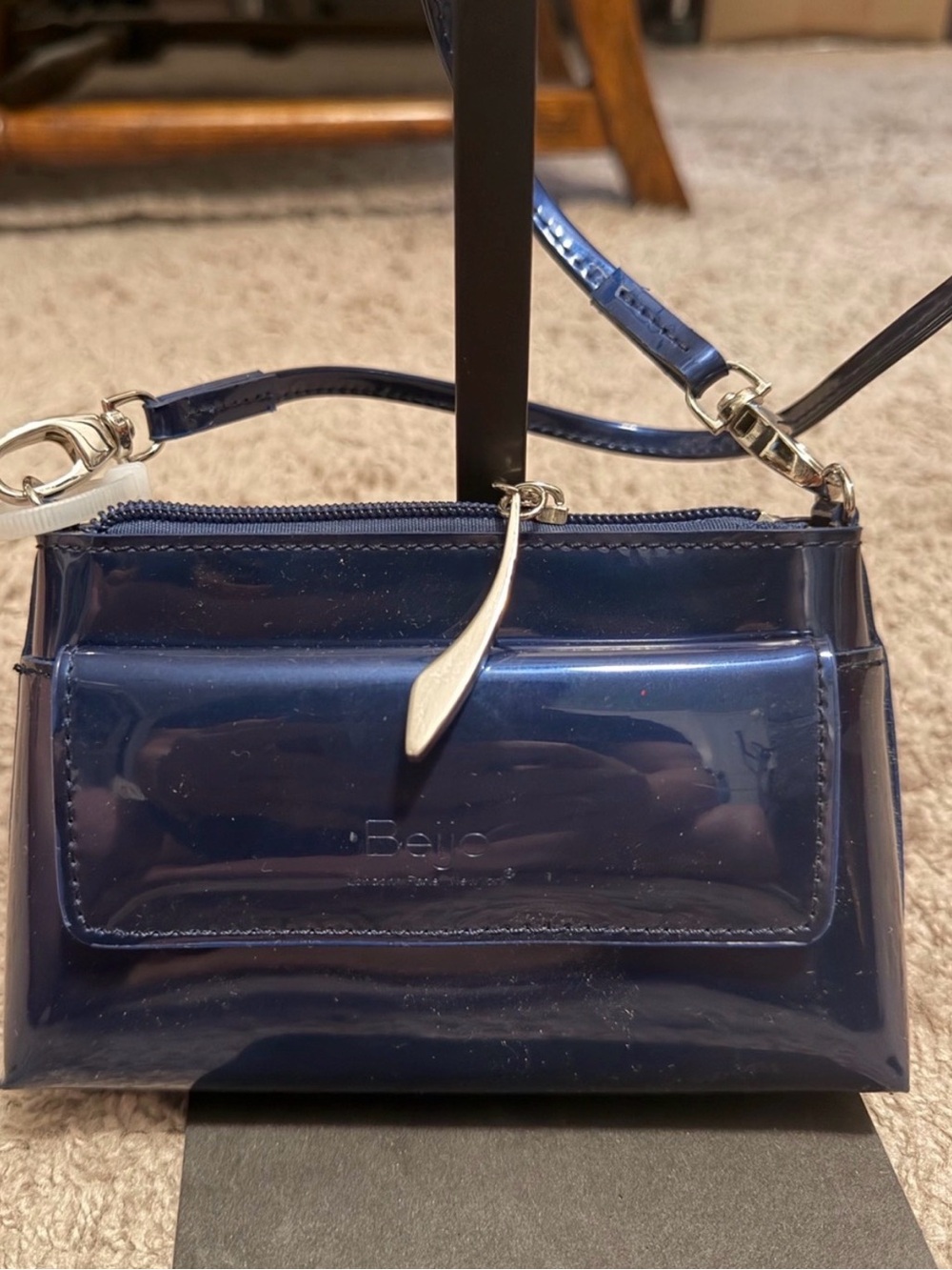 Beijo Glossy Navy Patent Crossbody Bag